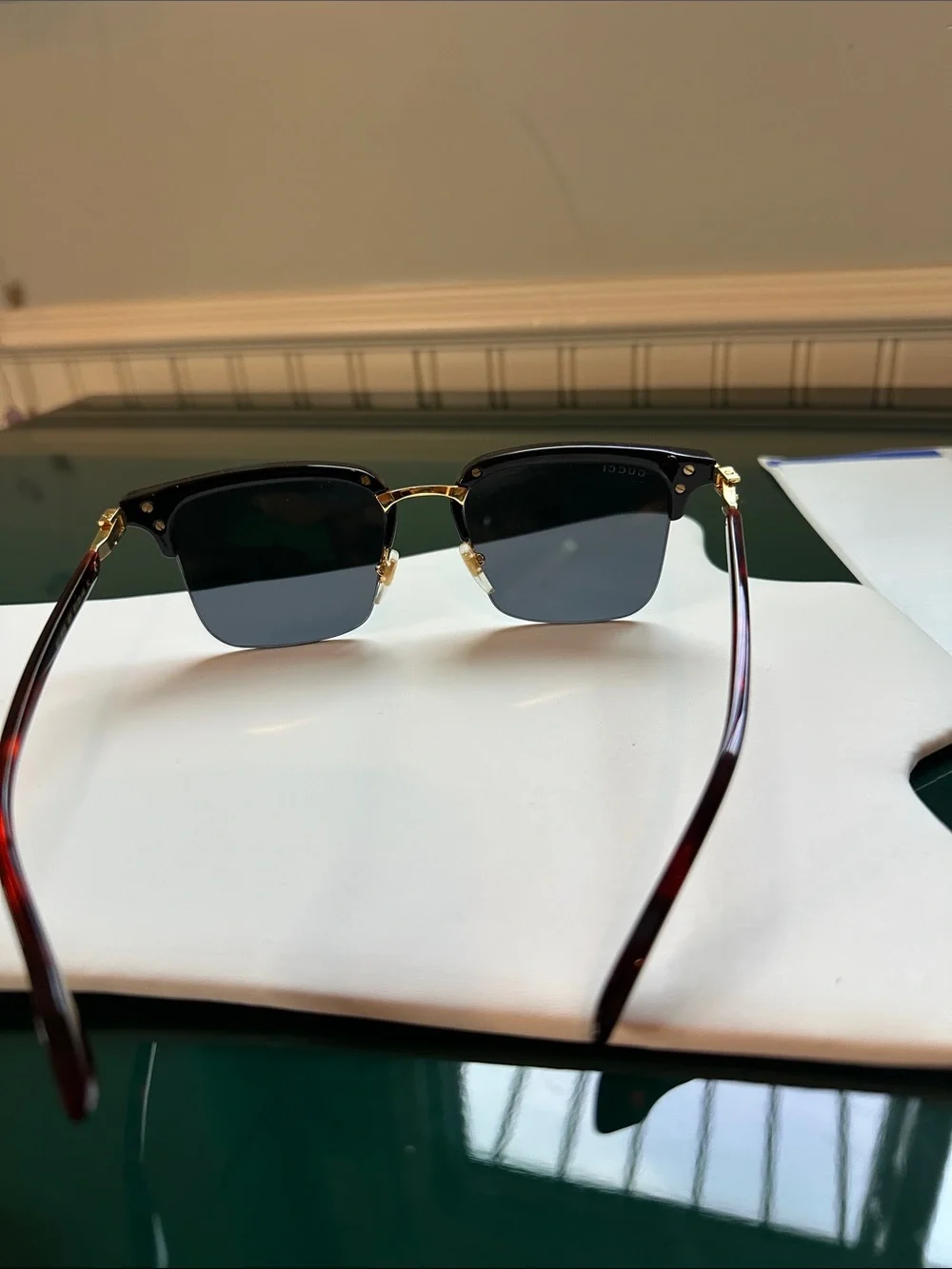 Gucci Men’s Square Sunglasses in Black and Gold-Tone